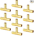 GASHER 10 Pieces Brass Hose Barb Tee, 3-Way Tee Hose Fitting (3/8" x 3/8" x 3/8" Hose Barb)