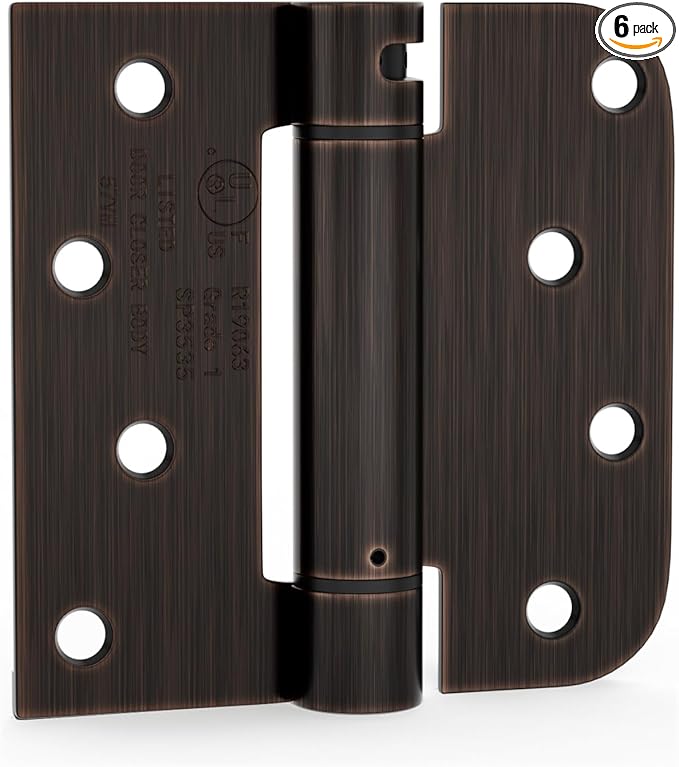 goldenwarm 6pack Oil Rubbed Bronze Door Hinges 4 Inch Self Closing Spring Door Hinge with Square & 5/8" Radius Corners - Adjustable Door Closing, Residential & Heavy-Duty Hardware