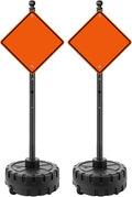 Portable Sign Post and Base Kit, 5 ft Heavy Duty Cast Iron Sign Pole with Hard Plastic Wheeled Base, Movable Signs Stand Easy to Use Portable Sign Holder for Traffic, Parking, and Safety Signs 2 Pack