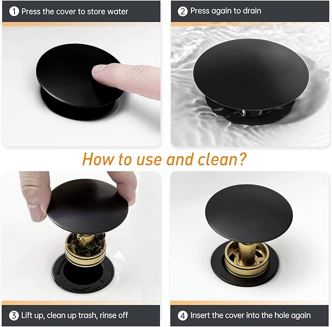 2-Pack Pop Up Bathroom Sink Drain with Overflow - Fits 1-5/8" to 2" Holes, Matte Black 304 Stainless Steel for Vanity/Vessel Sink