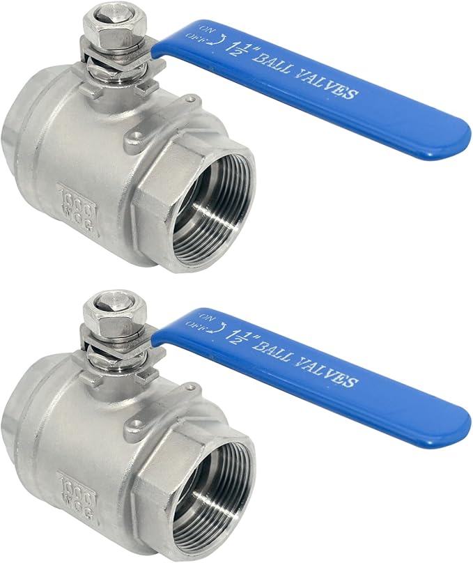 DAN SPEED 1-1/2" MPT Female 316 Stainless Steel Full Port Ball Valve Vinyl Handle WOG1000 (1.5 Inch 2pcs)