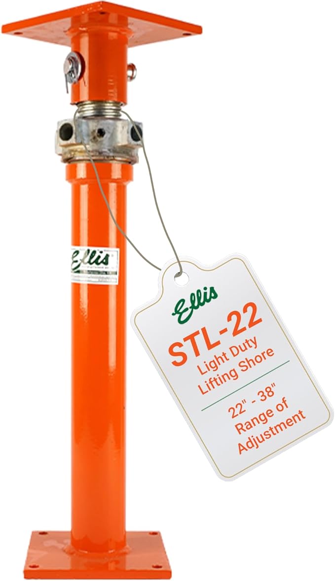 Ellis Manufacturing Light-Duty Steel Lifting Shore – Adjustable Basement Jack for Floor Leveling, Beams, Concrete, and Foundation – 16,000 lb Safe Load Capacity – 22"-38" Adjustment