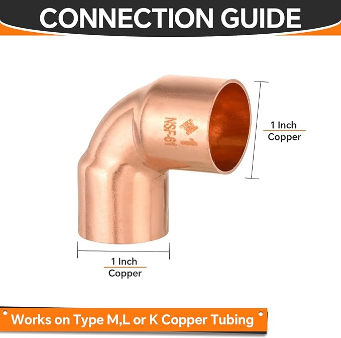 HeSun 50-Pack Copper Fittings, 1-Inch Short Radius 90-Degree Copper Elbow, C x C with Sweat Solder Connection