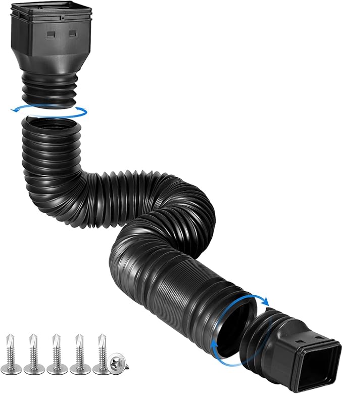 Black 1-Pack Rain Gutter Downspout Extensions Flexible, Drain Downspout Extender,Down Spout Drain Extender, Gutter Connector Rainwater Drainage,Extendable from 21 to 68 Inches