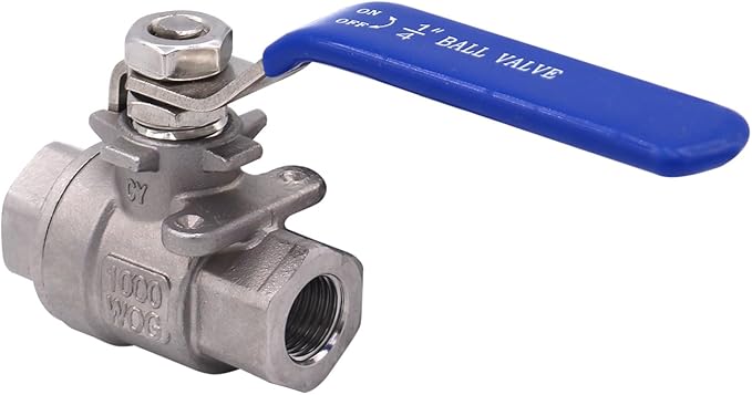 DERNORD Ball Valve Stainless Steel 304 1/4" NPT Heavy Duty for Water, Oil, and Gas with Blue Locking Handles (Pack of 2)