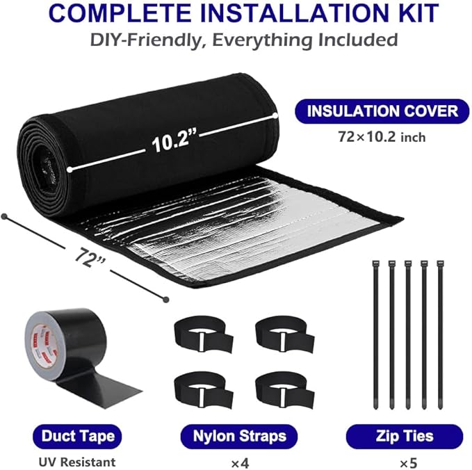 HVAC Copper Pipe Insulation Cover with UV Resistant Tape, AC Pipe Insulation Covers for Outside, Copper Line Insulation Sleeve for Central Air Conditioning Mini Splits, 72''x10.2'', 600D Oxford