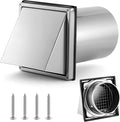 Gisafai 6" Outside Dryer Vent Cover for Exterior Walls Exhaust Vent Cap with Removable Extension Pipe Stainless Steel Hood Cushioned Non Return Flap with Sealing Gasket Grille Screen