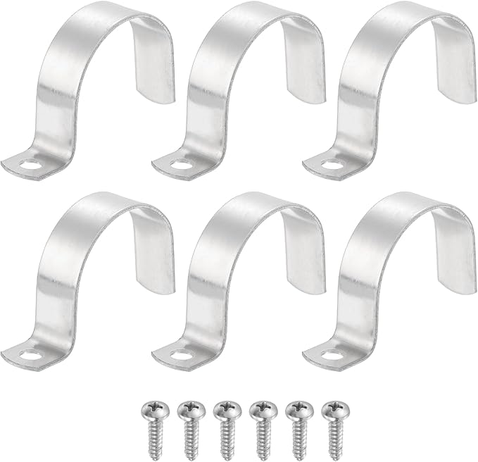 uxcell 6Pcs 50mm(2") One Hole Rigid Pipe Strap, 304 Stainless Steel Conduit Clamp Thicken U Bracket Heavy Duty Pipe Clamp with Self-Tapping Screws for Fixing Tube Cable, Silver