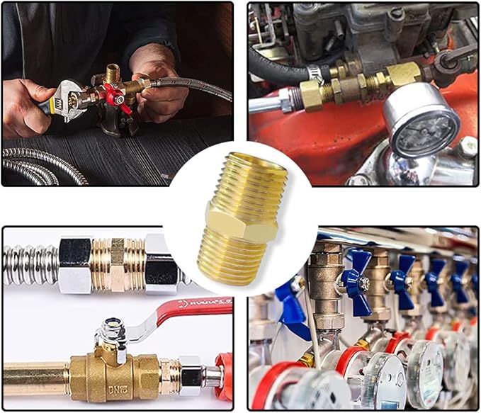 Hooshing 5PCS Brass Pipe Hex Nipple Fitting 3/8 x 3/8 Inch Male NPT Pipe Adapter Air Fuel Water