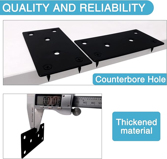 4PCS 3.94 x 1.97 inch Black Flat Mending Plate, Metal Bracket with Holes, Straight Steel Brace Fixing Joining Plate for Wood with 24PCS Screws