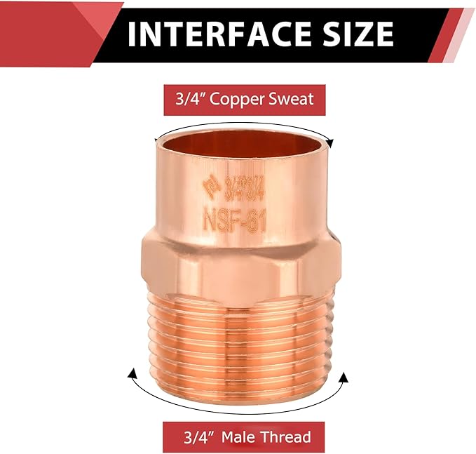 (Pack of 10) EFIELD 3/4-Inch Copper Male Adapter C x MNPT, LF Copper Plumbing Fittings with Sweat Solder X MNPT Connection,(COPPER061)