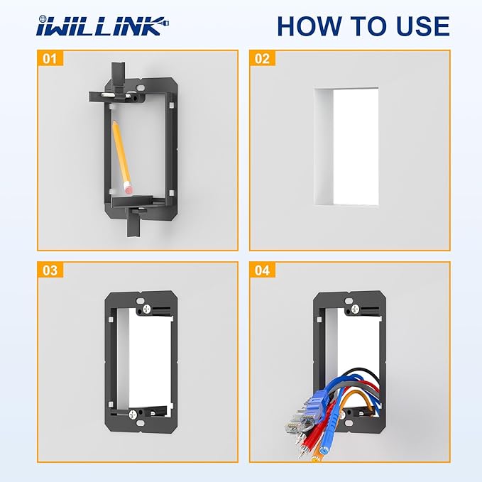 Iwillink Low Voltage Mounting Bracket (1-Gang, 10 Pack) for Single Gang Wall Plate, Telephone Wires, Network Cables, HDMI, Coaxial, Speaker Cables