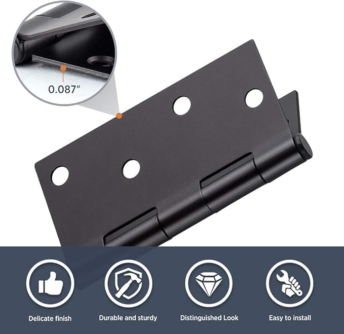 Door Hinges Oil Rubbed Bronze Hardware Hinges 4 Inch Square Black Interior Hinges for Doors 12 Pack