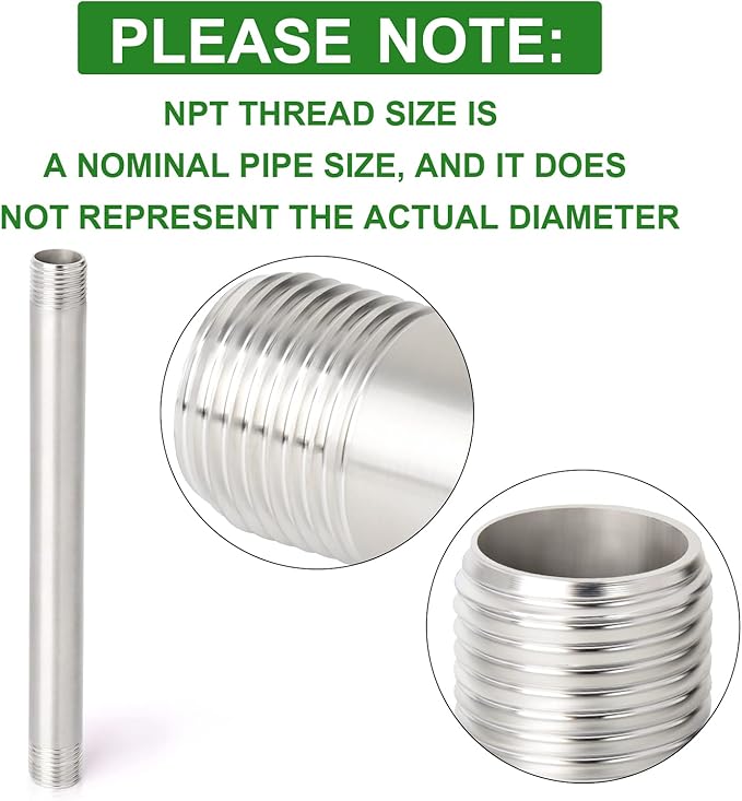 TAISHER 2Pcs Stainless Steel Pipe Fittings, 3/8" NPT x 3/8" NPT Male Threaded, 10" Length Nipple Cast Pipe