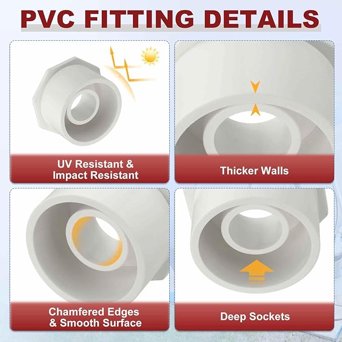 6Pcs 2" x 3/4" PVC Reducer Bushing Fitting, SCH40 (Socket x Socket) Furniture Grade PVC Pipe Fitting, Reducer Bush Adapter for Home Sewer Plumbing, Industrial, Pipe Connection