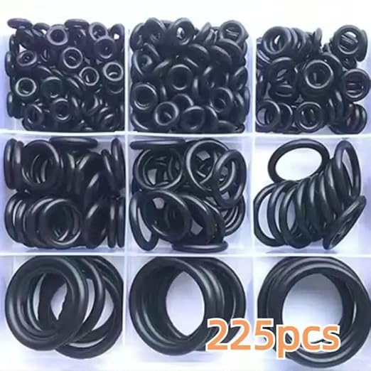 225-Piece Rubber O-Ring Kit – 18 Sizes of Durable Sealing Washers for Plumbing, Automotive, Hydraulic & Air Systems, Heat & Oil Resistant
