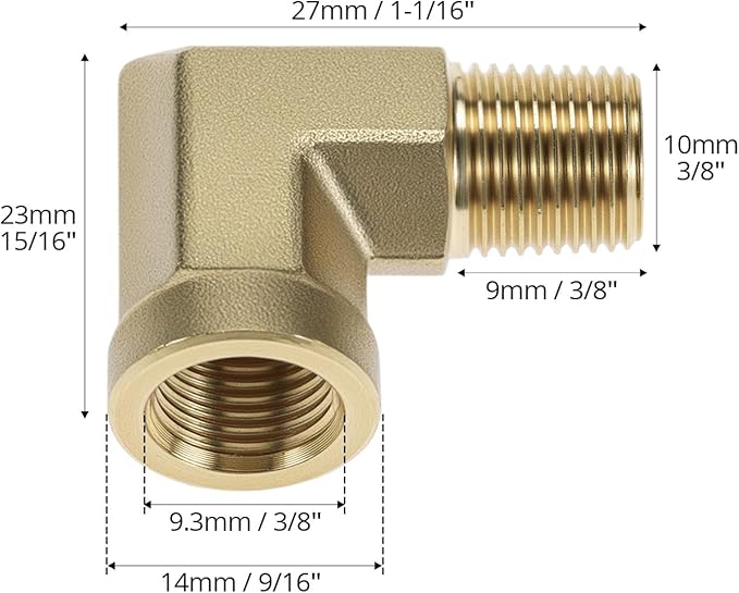 QWORK 90 Degree Brass Street Elbow, 2 Pack 1/8" NPT Male x 1/8" NPT Female Forged Fitting, High-Temperature Brass Connector, NPT Pipe Fittings