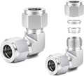 ChillWaves 304 Stainless Steel Compression Tube Fitting, 1/4" OD x 1/4" OD 90 Degree Elbow Compression Union Connector(2-PACK)