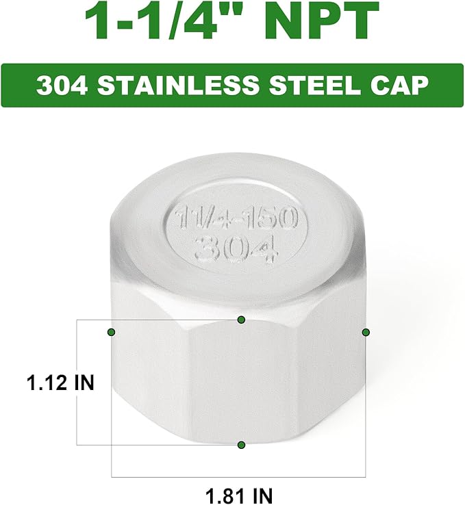 TAISHER 2PCS 304 Stainless Steel Cap Pipe Plug Socket Fitting 1-1/4" NPT Female