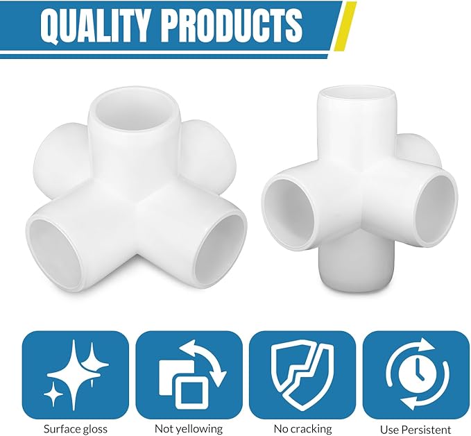 12 Pack 3/4 inch PVC Pipe Fittings, PVC 5-way Fitting Connectors, Used for Building Furniture, Furniture Grade, White