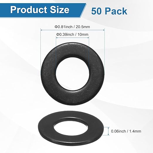 50-Pack 3/8" Flat Washers, 7/8" OD 304 Stainless Steel Washers for Bolts Screws Nuts for Automotive/Machinery/Furniture, Flat Metal Washers [Black Galvanized]