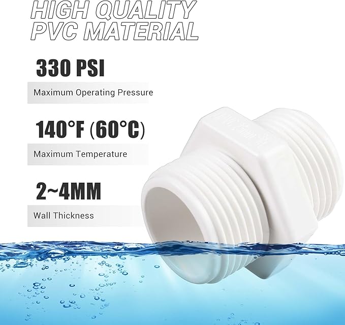 10 Pcs 1 Inch PVC Pipe Fittings Hex Nipple G1 X G1 Male Thread Coupling Adapter Connector