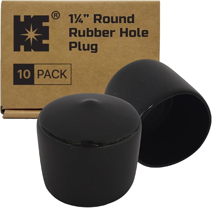 Cosmostar 1.25" Inch (31.75 mm) Round Rubber Hole Plugs - Durable Black End Caps for Metal Tubing, Fences, Chair & Furniture Legs | Easy Glide Protection & Secure