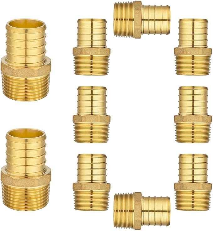 (10 Pack) Lidertik PEX Fittings Male NPT Adapter, 1" PEX F1807 to 3/4" NPT Male Threaded Adapter Brass