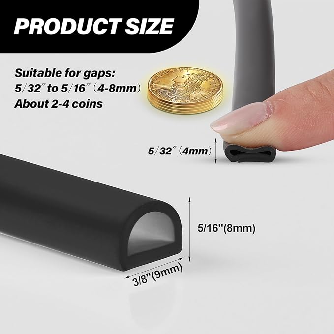 Silicone Weather Stripping Door Seal, 20FT Self Adhesive D-Shaped Door Weather Stripping for Door Frame＆Window Seal