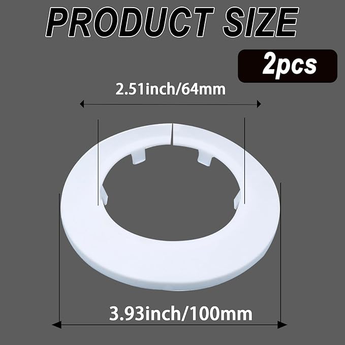 63mm Pipe Cover Decoration; Fit 2.48" Outer Diameter Pipe/Hole; White PP Plastic Escutcheon Collar; Snap-on Water Escutcheon Plate for Bathroom Kitchen Wall Tube Decor 2 Pcs