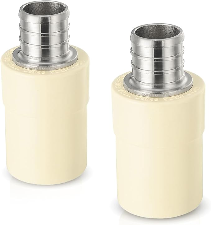 100-Pack HeSun 3/4-Inch CPVC Transition Coupling, 3/4" PEX x 3/4" CPVC Brass Crimp Pex Fittings, ASTM F1807(PEX1807342-100)