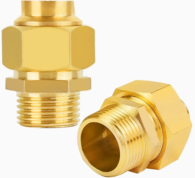 2 pcs 3/4'' Brass Pipe Fittings Metal Hex Nipple Brass Tone NPT Male Thread Pipe Adapter