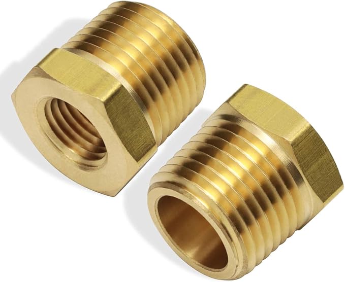 2pcs 1/2 Inch NPT Male to 1/4 Inch NPT Female Reducer Brass Pipe Hose Tube Fitting Reducing Hex Head Bushing Adapter Convert