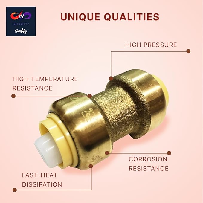 Fittings 1/2 Inch Pushfit Straight Coupling - 1/2" x 1/2" PEX Brass Push-fit Coupling - Push-to-Connect Plumbing Fittings for PEX Copper CPVC (Pack of 5)