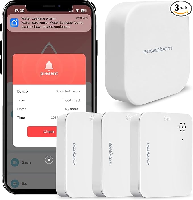Water Leak Detector for Home 3 Packs - 90dB Siren & Instant App Alerts, Expandable to 128 Sensors for Basement/Kitchen/Bathroom, Water Sensor Alarm Leak Detector
