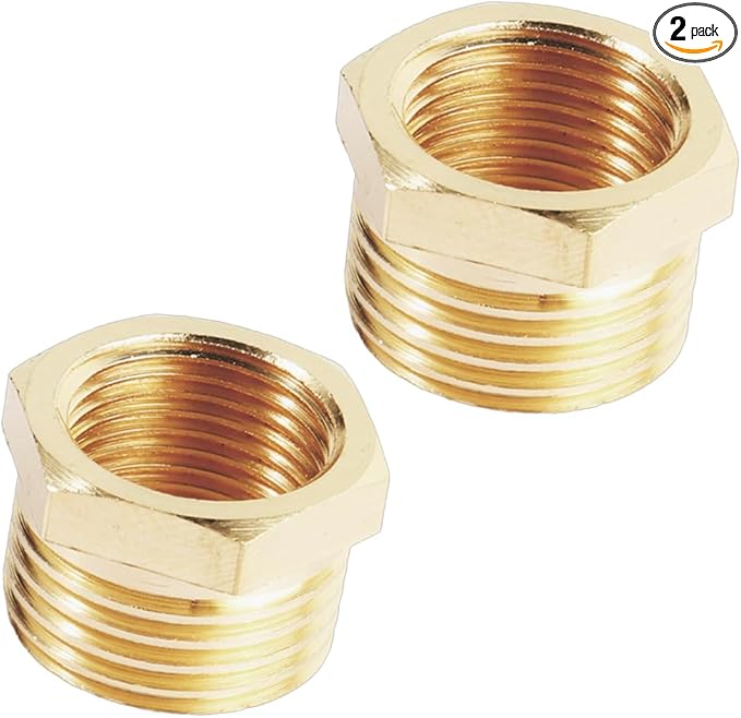1" NPT Male x 3/8" NPT Female Brass Reducer Hex Bushing Threaded Pipe Fitting Reducing Adapter Pack of 2