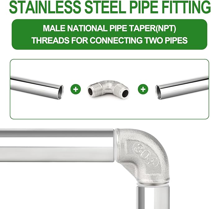 TAISHER 2PCS 304 Stainless Steel 90 Degree elbow,1/4" NPT Male × 1/4" NPT Male Thread Pipe Fitting