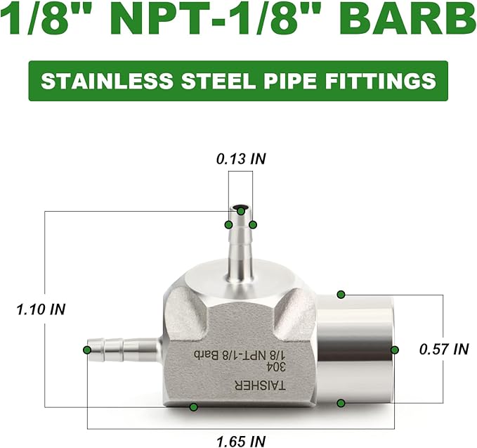 TAISHER 2PCS Forging of 304 Stainless Steel 3 Way Tee Hose Barb Fitting, 1/8" Hose Barb x 1/8" Hose Barb x 1/8" NPT Female for Fuel/Air/Lquid/Gas with 4PCS Hose Clamp