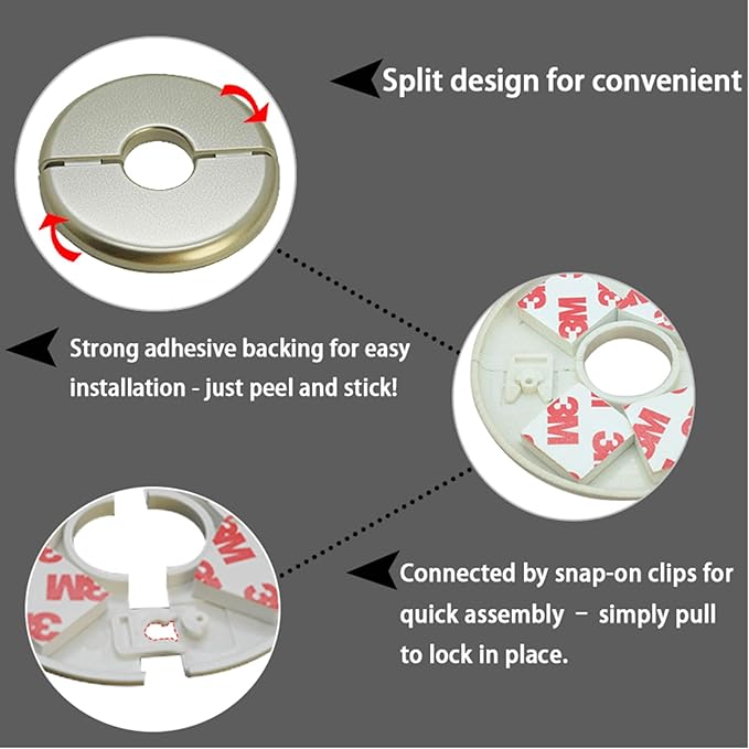 1 Piece Wall Split Flange, Self-Adhesive Escutcheon Plate for 28mm/1.1" Dia Pipe, ABS Round Plumbing Cover Plates for Bathroom Kitchen Toilet Faucet, Gold