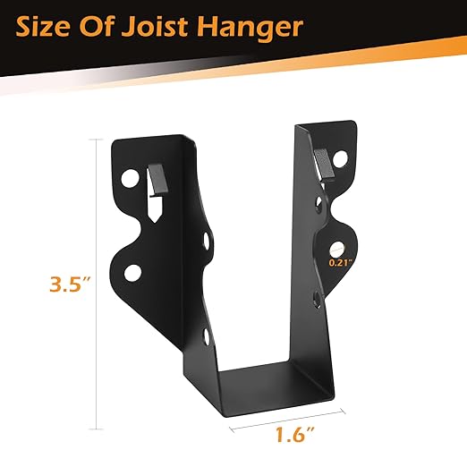 24 Pcs 2"x 4" Joist Hanger,Q235B Steel Black Powder Coated Face Mount Joist Hangers ,Hurricane Ties for Rafters,Tie Brackets for Floor Deck and Ceiling Joists