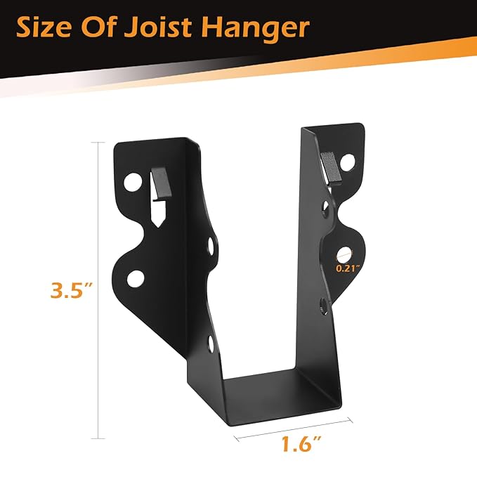16 Pcs 2"x 4" Joist Hanger,Q235B Steel Black Powder Coated Face Mount Joist Hangers ,Hurricane Ties for Rafters,Tie Brackets for Floor Deck and Ceiling Joists