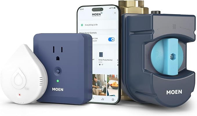 Moen Flo Smart Water Monitor and Automatic Shutoff Sensor, Wi-Fi Connected Water Leak Detector for 1-1/4-Inch Diameter Pipe, 900-002