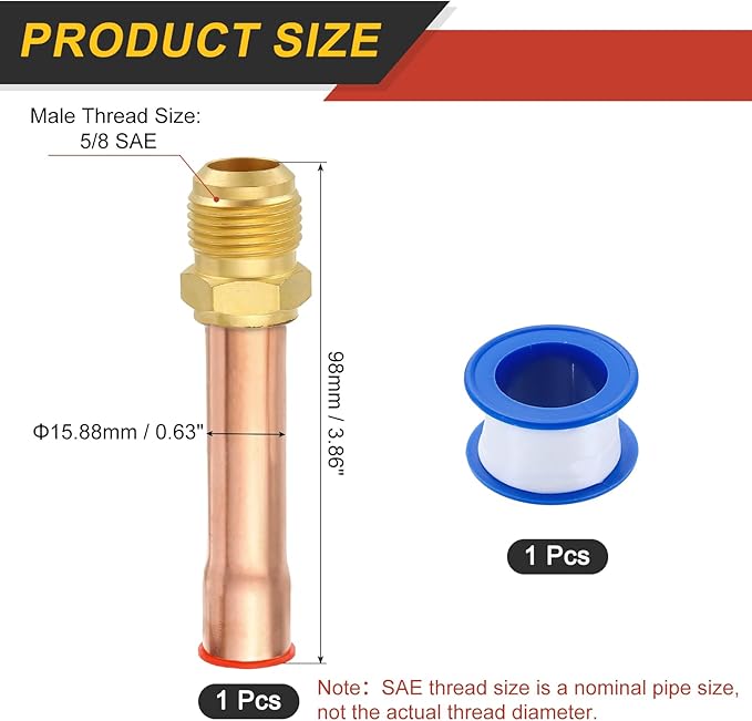 uxcell Brass Pipe Fitting, 5/8 SAE Male Thread x 5/8" OD Flare Connector with Copper Tube for HVAC System Air Conditioner Refrigeration