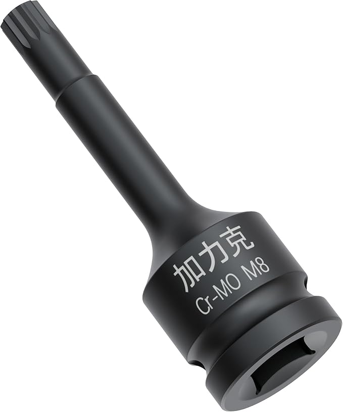1/2-Inch Drive x M8(8mm） Impact XZN Triple Square Spline Bit Socket, Metric Lengthen Screwdriver Socket Adapter, 3-Inch Length, CR-MO Steel, One-Piece Construction, Black