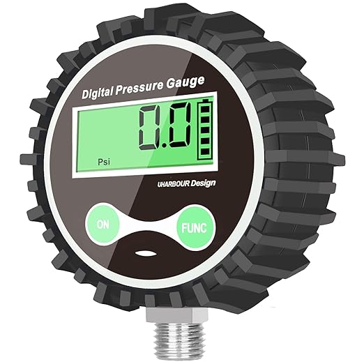 Digital Gas Pressure Gauge with 1/4'' NPT Bottom Connector and Rubber Protector, 0-250psi, Accuracy 1% .F.S.