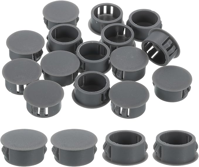 uxcell 28Pcs 18mm(23/32") Nylon Hole Plugs, Flush Type Panel Round Snap in Fastener Knockout Locking Plugs for Furniture Insert End Caps Panels, Gray