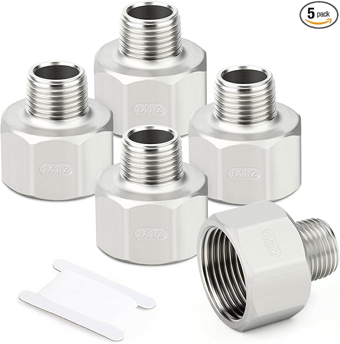 TAISHER 5PCS 304 Stainless Steel Pipe Fitting, Reducer Adapter, 1/2" NPT Male x 1" NPT Female, Reducing Pipe Adapter Fitting