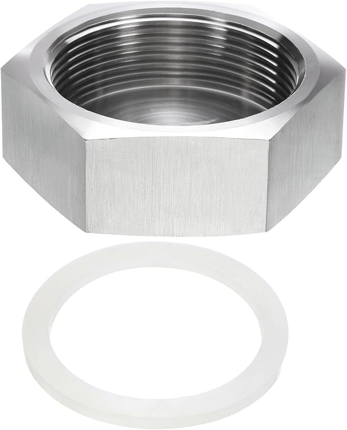 uxcell Hex End Cap 304 Stainless Steel Nut with Washer, G2" Female Thread Pipe Fitting, Gas Line Water Line Stop Valve Cap Tubing Ends for Plumbing Fittings, Silver Tone