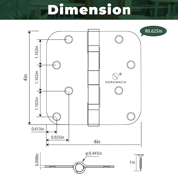 304 Stainless Steel 4 Inch Matte Black Door Hinges 5/8" Radius Corners Interior Hinges 4'' Ball Bearing Door Hinges- 3 Pack