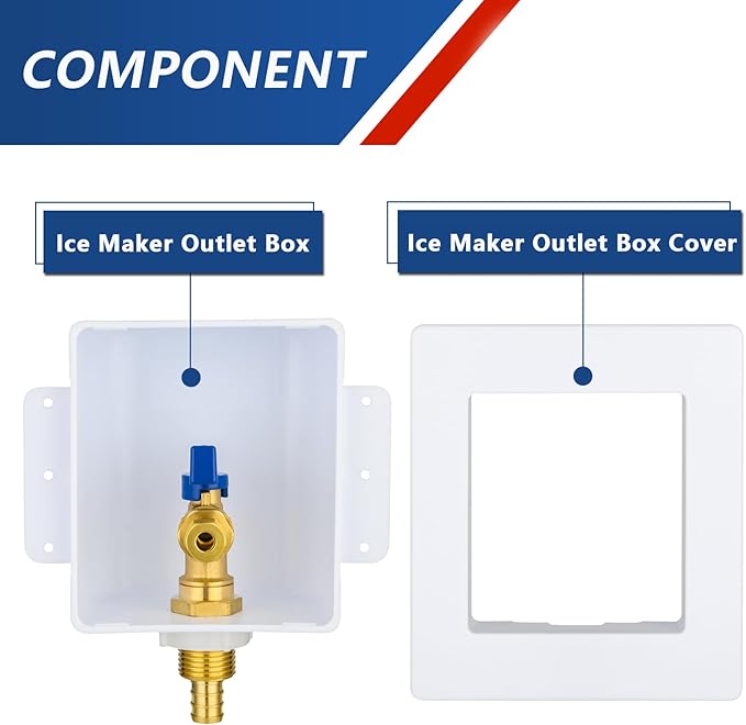 Ice Maker Outlet Box,1/2 Inch Crimp PEX F1807 Inlet and 1/4 Inch OD Compression Outlet Connection, Icemaker Box with Installed 1/4-Turn Ball Valve